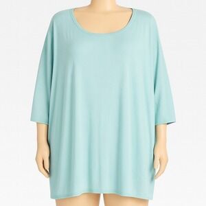 Garnet Hill Silk Blend‎ Women's Aqua Knit Tunic Top Dolman Oversized Lightweight
